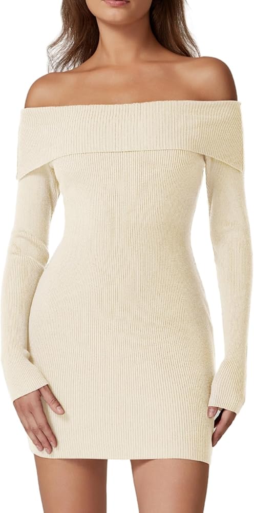 QINSEN Bodycon Knit Sweater Dress for Women Off The Shoulder Long