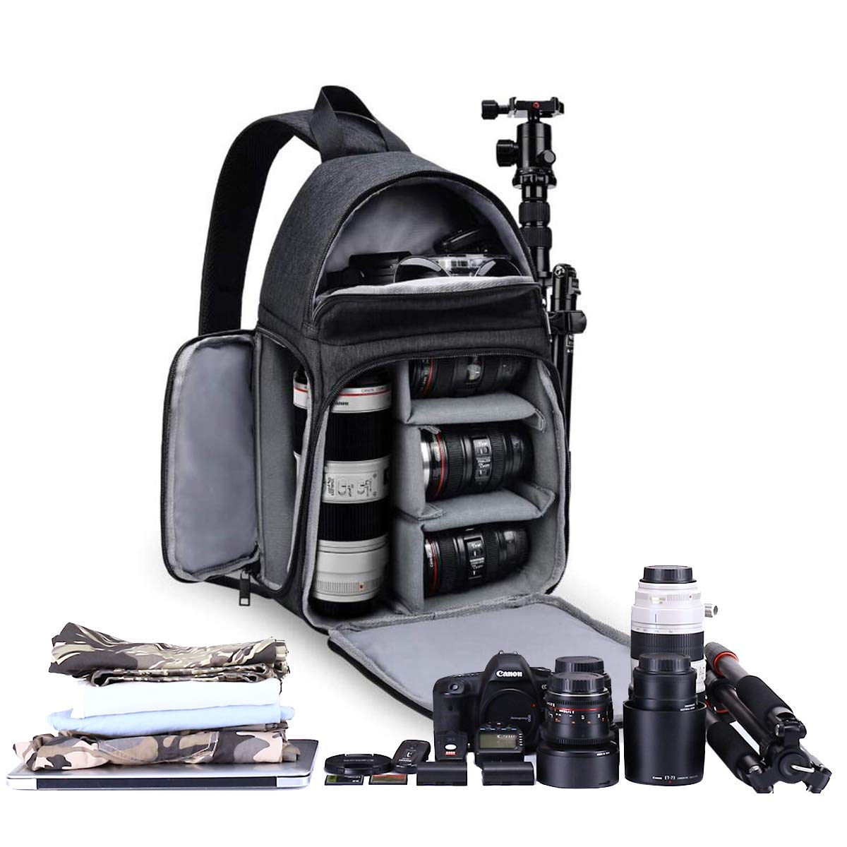 Amazon | 多機能 カメラバッグ カメラリュック 一眼レフ/三脚収納 軽量