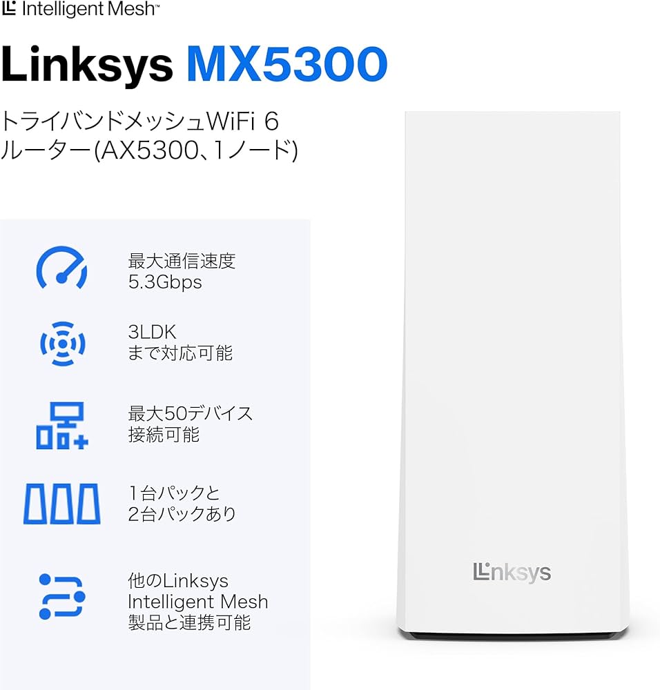 Amazon.co.jp: Linksys(リンクシス)MX5300 WiFi 6メッシュルーター