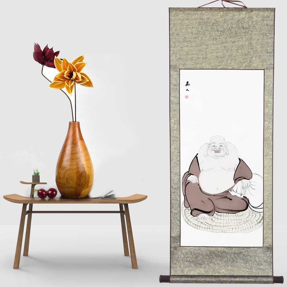 Amazon｜画家手描き 掛け軸 超お得 仏画 水墨画 /布袋様 七福神の1人