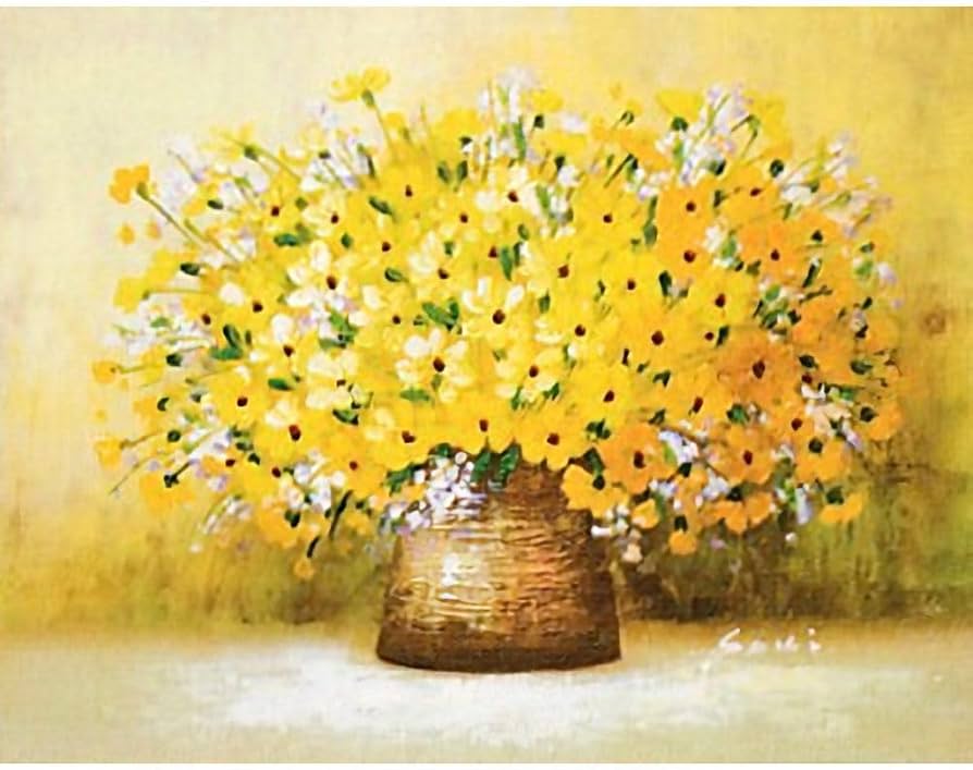 Amazon.co.jp: 木村咲 黄色い小花 F6号 受注制作 油彩画 油絵 静物画