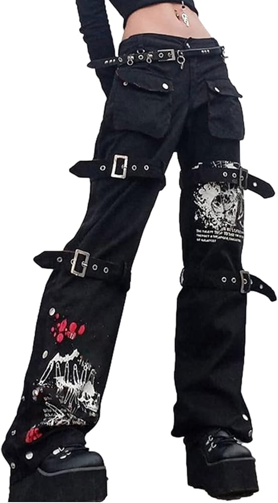 Women Y2k Jeans Grunge Gothic Tripp Pants Punk Goth Pants Vintage