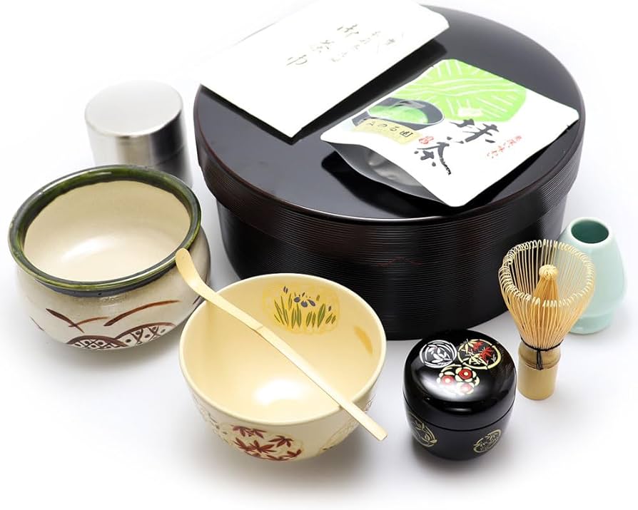 Amazon | 千歳盆 茶櫃10点セット 抹茶茶碗 棗 花丸 建水 織部 茶筅