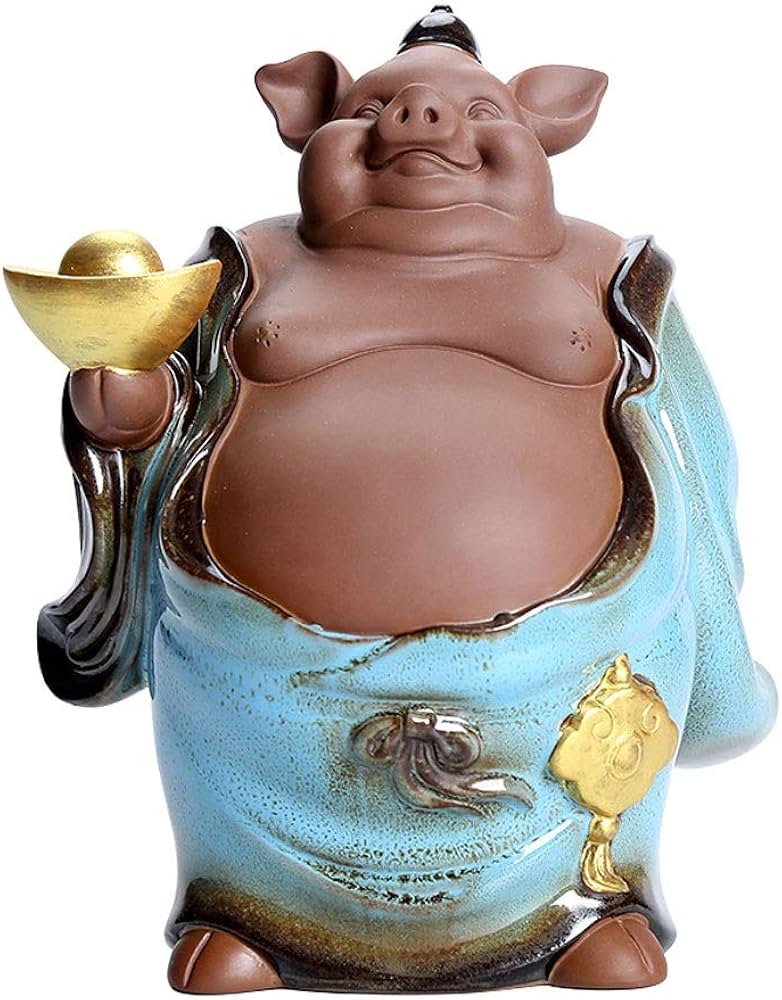 Amazon.co.jp: 仏像かわいい太った豚笑う仏像ゴールドインゴット仏彫刻