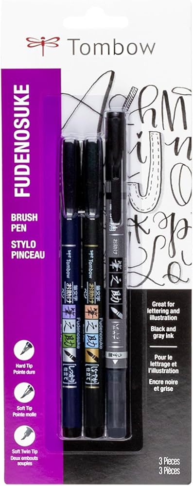 Amazon.com: Tombow 62039 Fudenosuke Brush Pens, 3-Pack. Soft, Hard