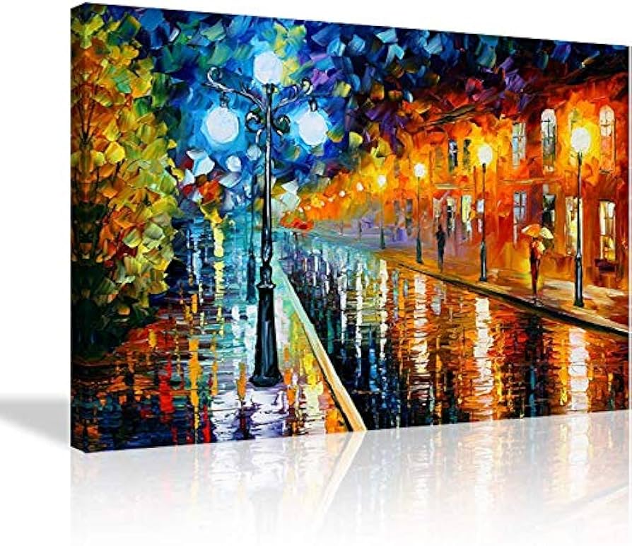 Amazon.co.jp: 夜の雨が降った街 油絵 複製画 風景画 絵画 アート