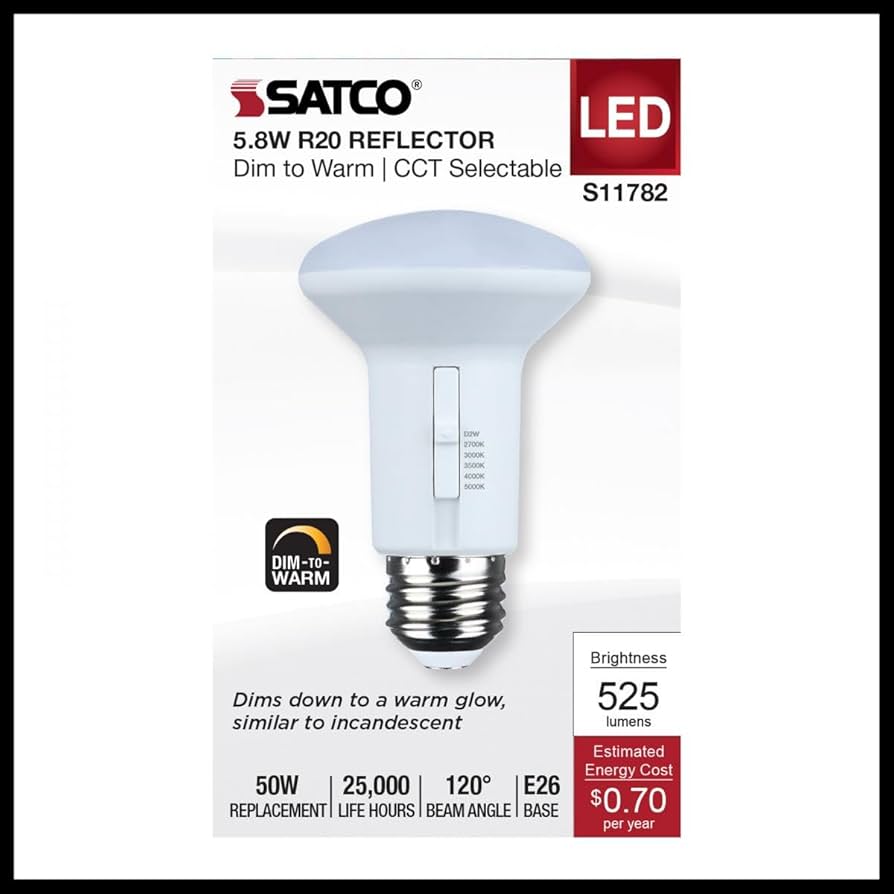 Satco 12 Bulbs Pack, S11782 5.8 Watt R20 LED; 27K/30K/35K/40K/50K