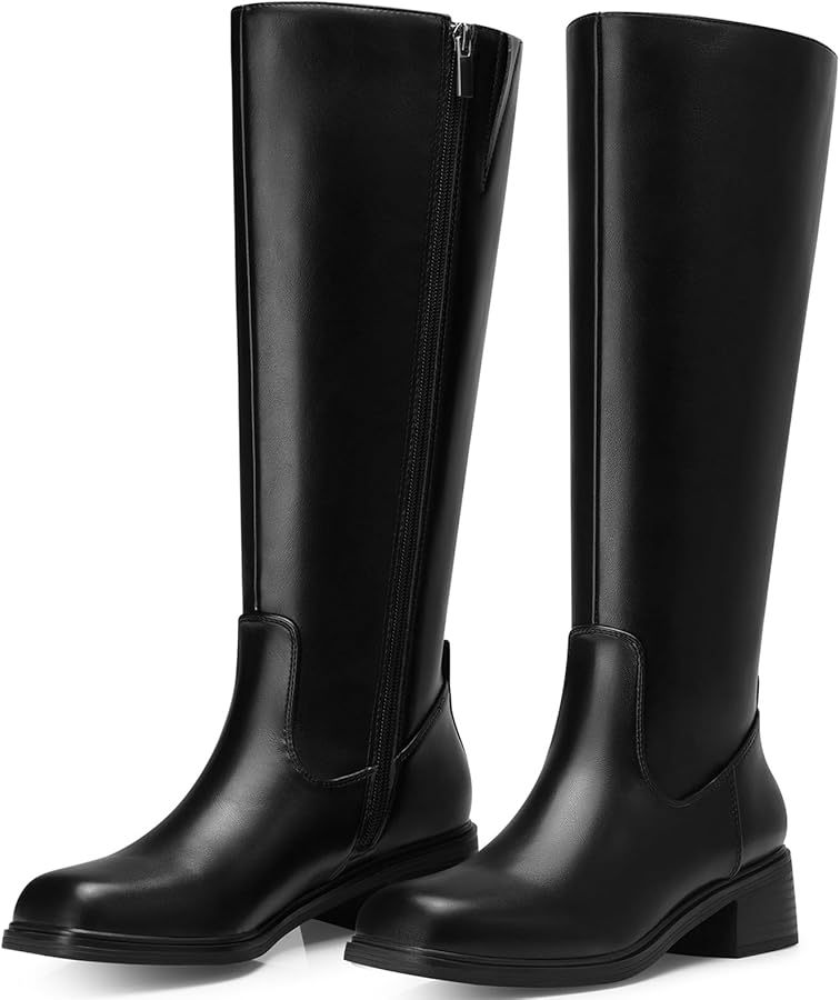 Amazon.com | CELLENZ Womens Knee High Boots: Square Toe Low Heel