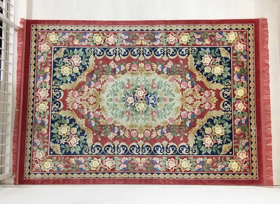 オリーブ 中国段通 シルク 120段 大判 306×246 高級絨毯 ラグ オリーブ