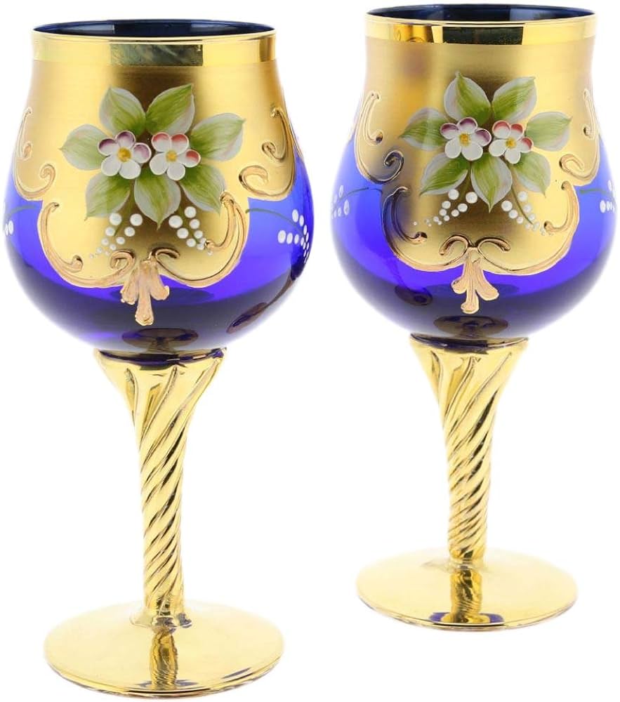 Amazon | GlassOfVenice 2個セット ムラーノガラス ワイングラス 24K