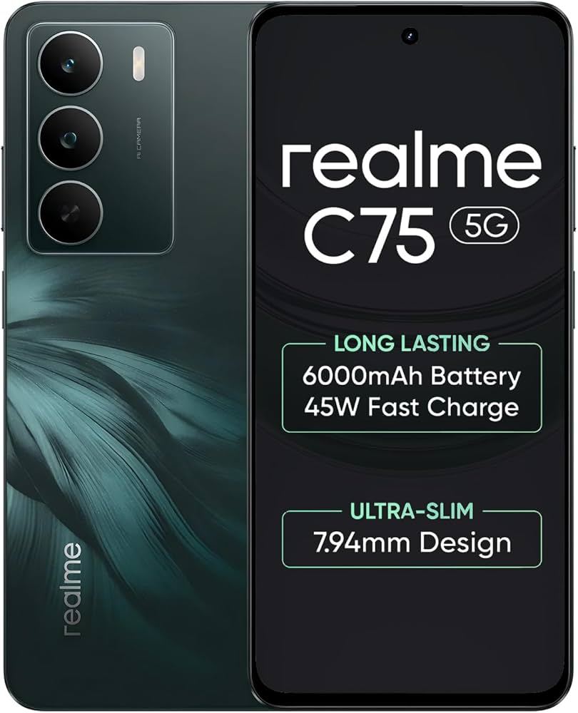 realme C75 Smartphone 4+128GB Midnight, 6.67inch Screen, 120HZ