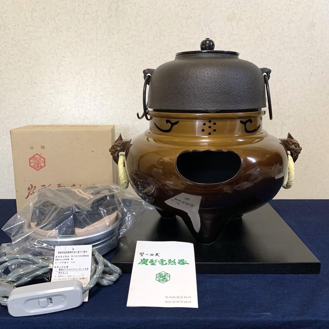 Amazon.co.jp: 人間国宝 高橋敬典 風炉 茶釜 電熱器 唐銅鬼面風炉