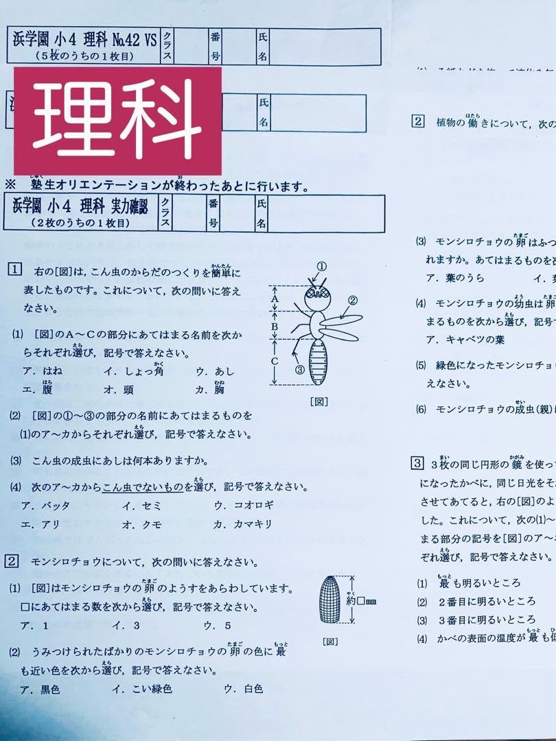浜学園小4 Sクラス 算数 国語 理科 3科目1年分 ばら売り