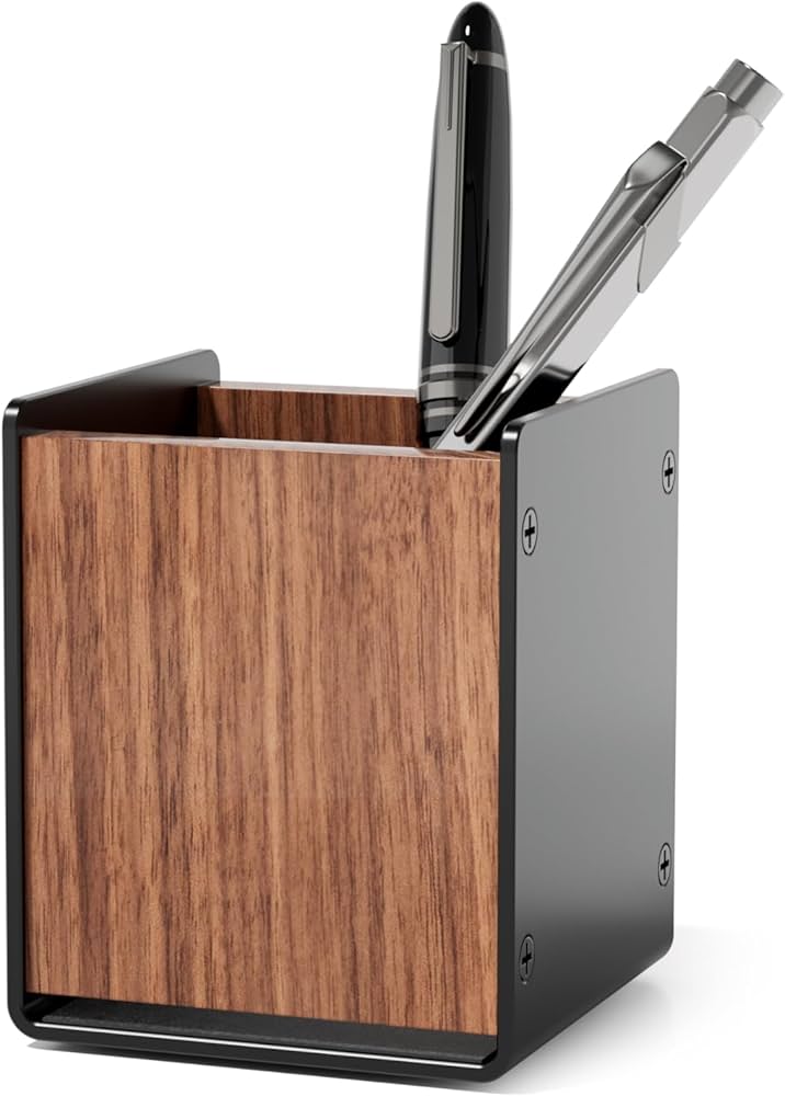 Amazon | amesoba ペンホルダー ウォールナット ブラックアルミニウム