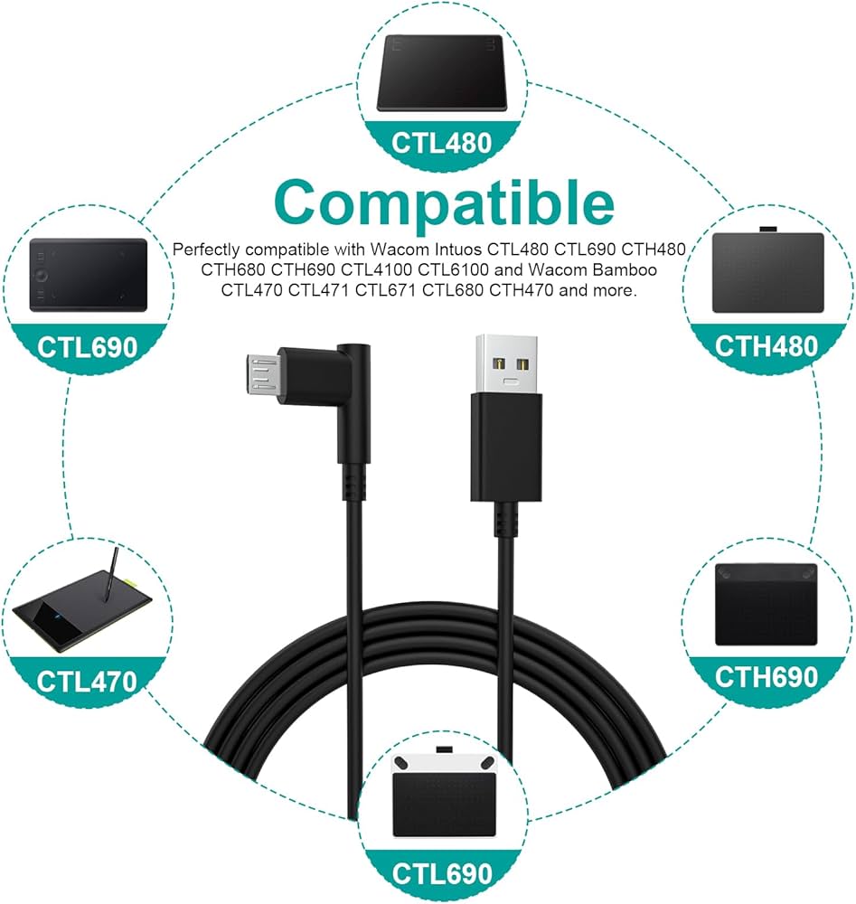 Amazon.com: Wacom Micro USB Cable Compatible with Wacom-Intuos