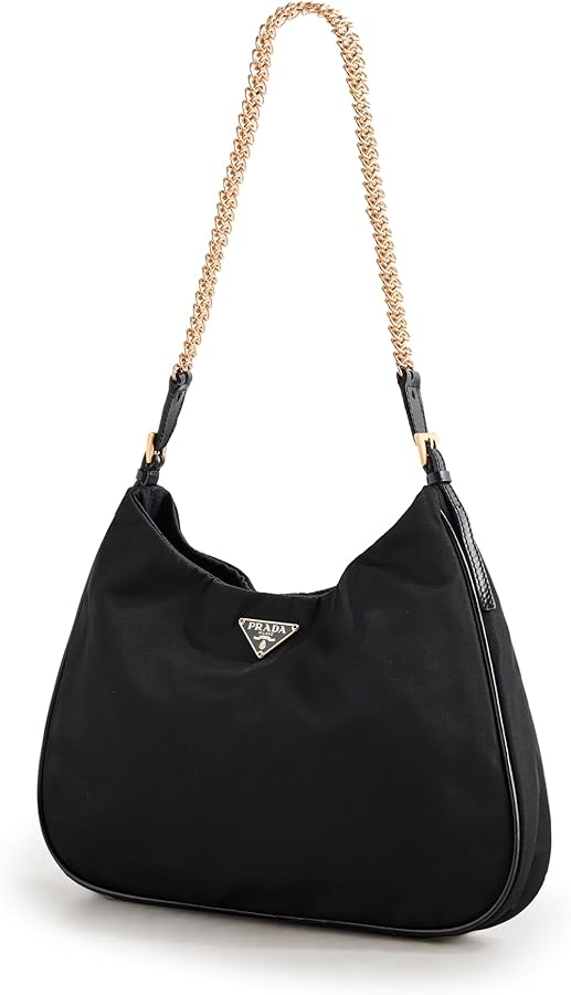 Prada Chain Shoulder Bag, Tessuto Nylon - Black - One Size