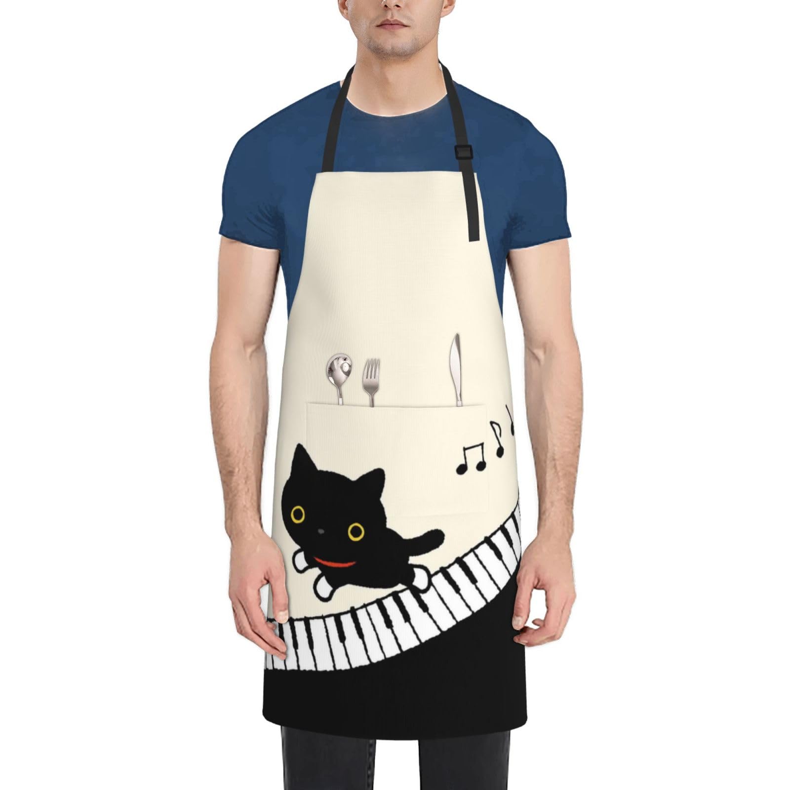 Amazon｜エプロン かわいい ネコ 子猫 ピアノ クッキング ワーク