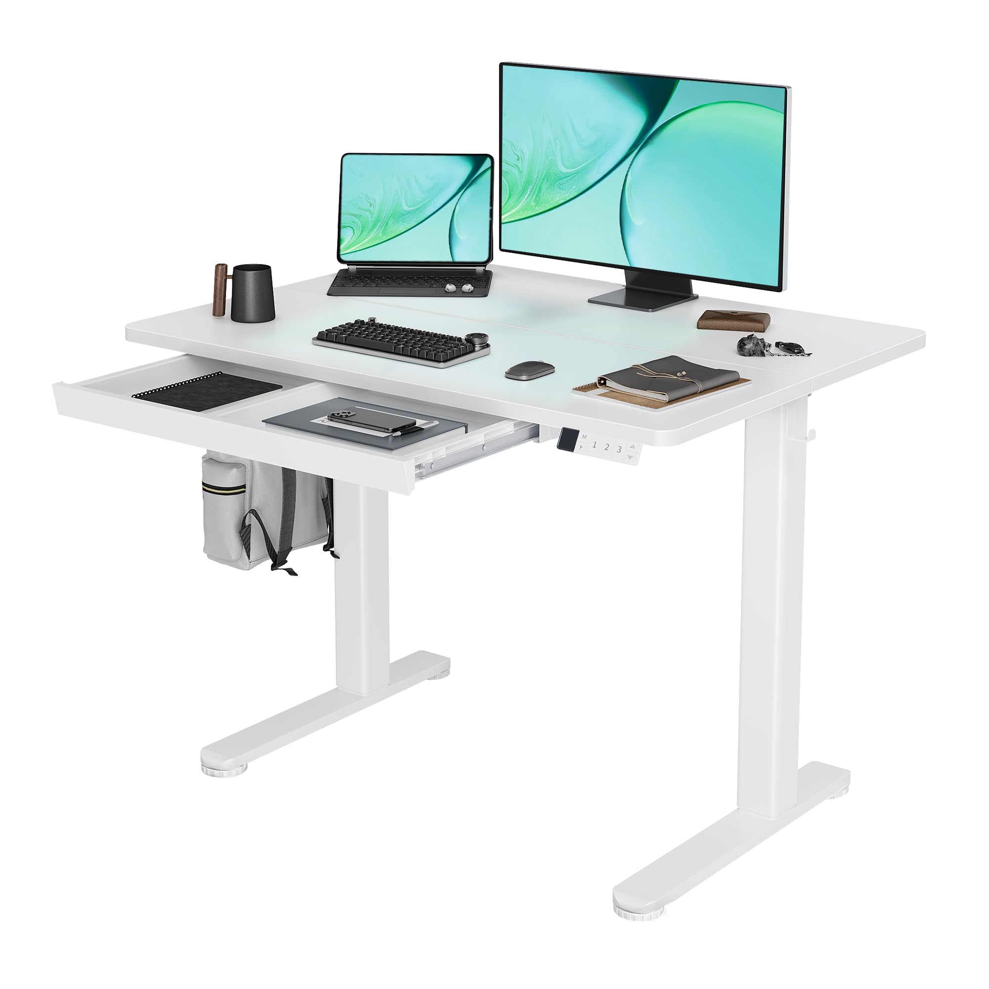 Amazon | Claiks 昇降デスク 幅100cm 引き出し付き デスク 高さ