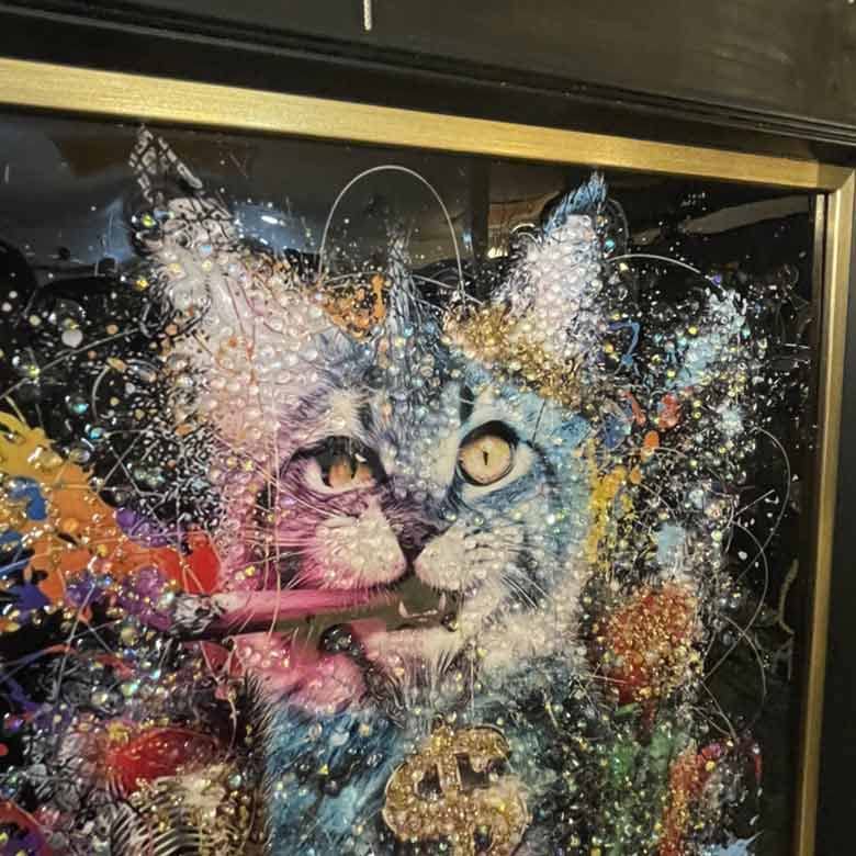 Amazon.co.jp: アートフレーム 猫 絵画 クリスタルピクチャー ゴールド