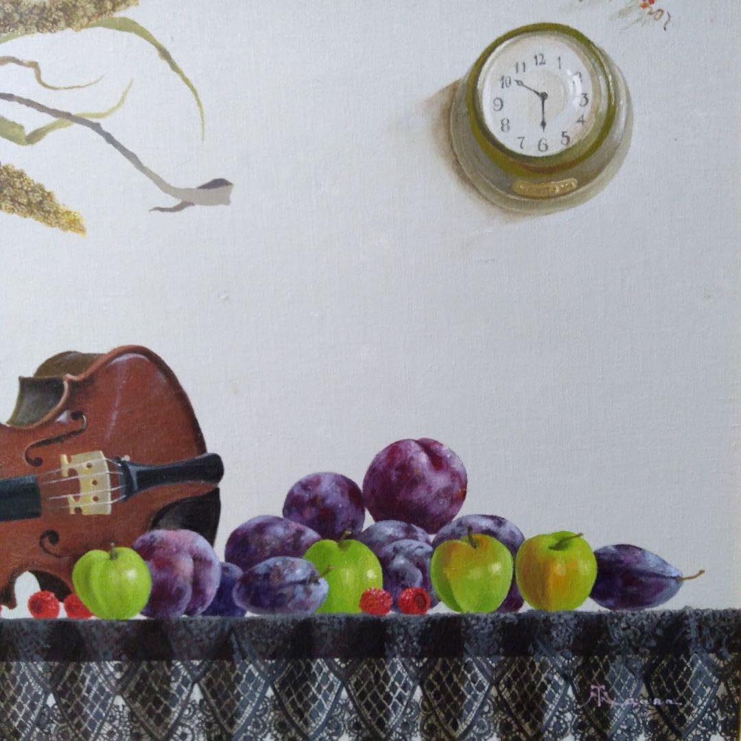 肉質油絵横M12 バイオリンの静物田浦信勝額装仕上げ品