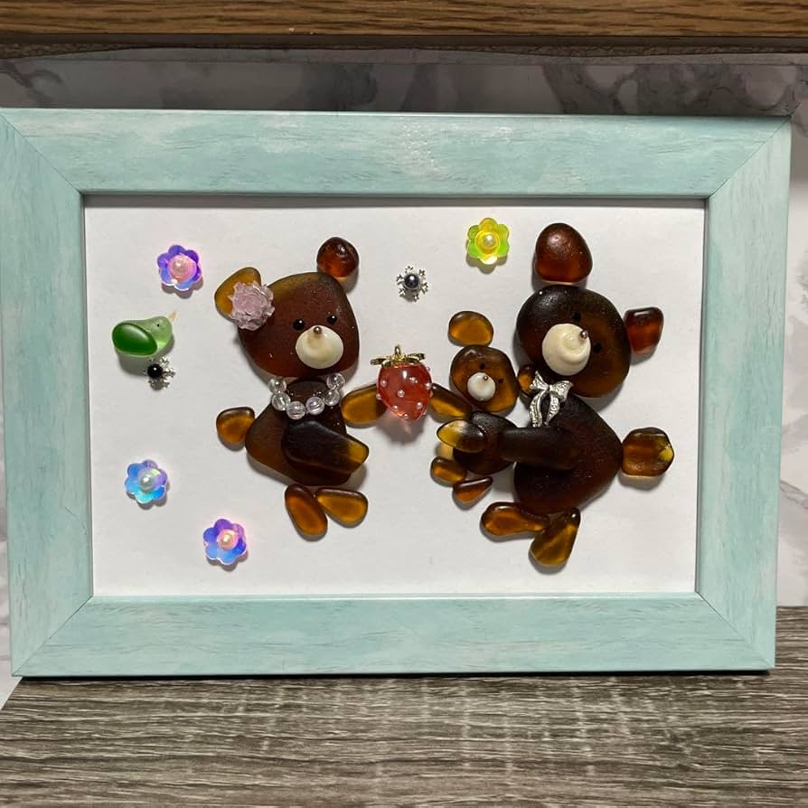 Amazon.co.jp: シーグラスアート ヒーリングアート 親子クマ 欧米