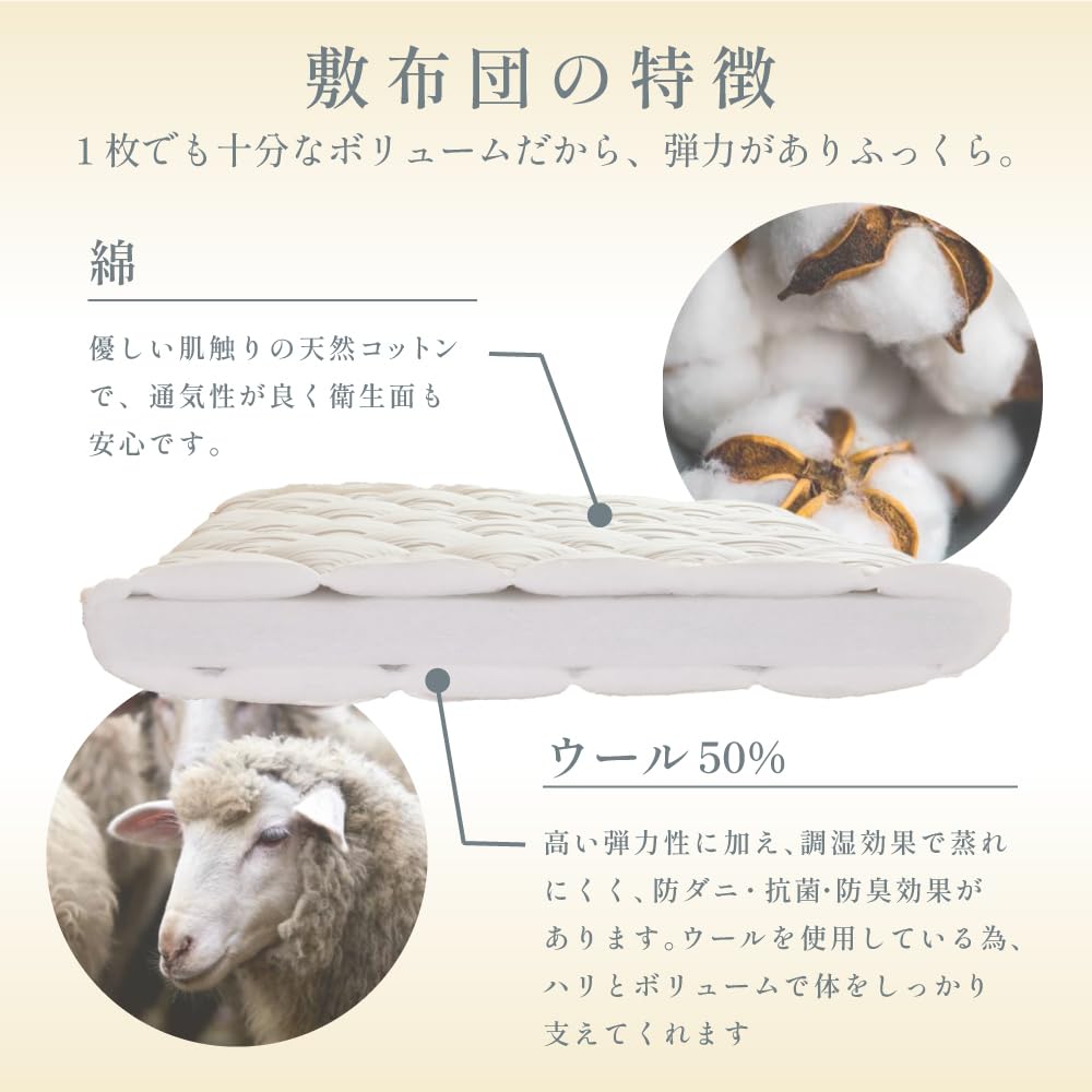 Amazon｜お布団工房 敷布団 ノン圧縮 日葵 シングル 3つ折り配送 3層