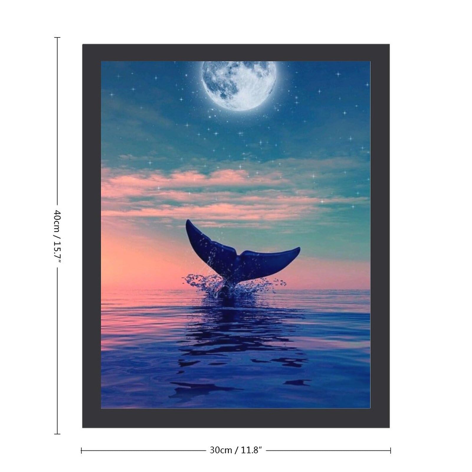 Amazon.co.jp: 月明かりの下のクジラの尾 絵画 絵 ロマンチックな海の