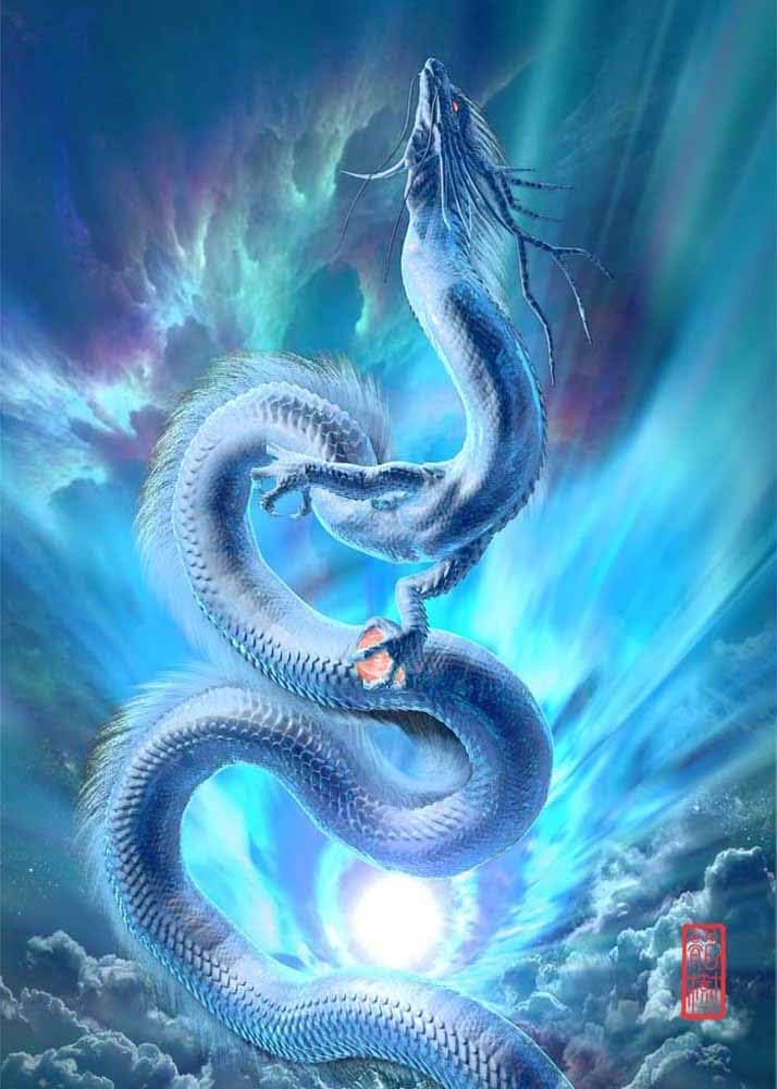 Amazon.co.jp: 龍の絵 「青龍1、明るめ」A3 竜の絵 : ホーム＆キッチン