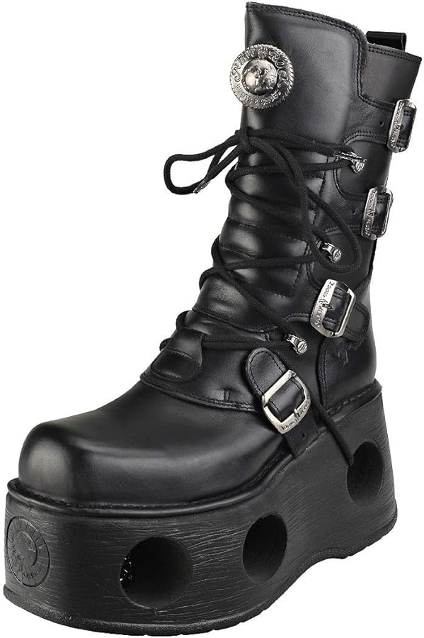 Amazon.com | New Rock Shoes Unisex Leather Mid-Calf Boots With