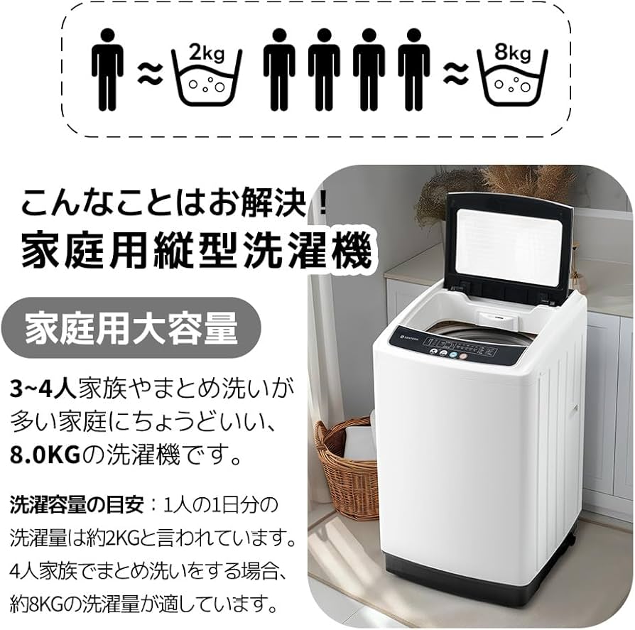 Amazon | 洗濯機 一人暮らし 8kg 洗剤自動投入 全自動洗濯機 10種類