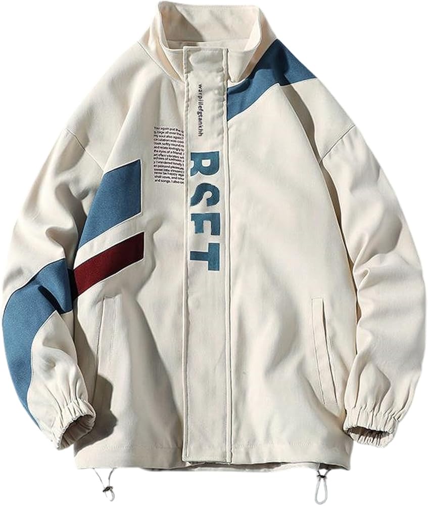 Yimoon Men's Varsity Jacket Vintage Letter Print Motorcycle Jacket