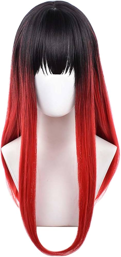 Amazon.co.jp: ブラック レッド ウィッグ ロング フルウィッグ アニメ