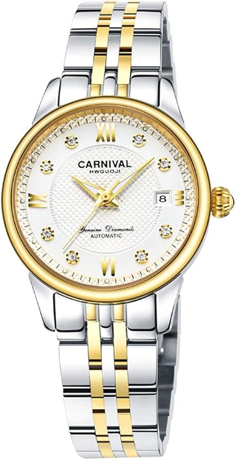 Amazon.co.jp: レディース自動巻き腕時計 ゴールドシルバーステンレス