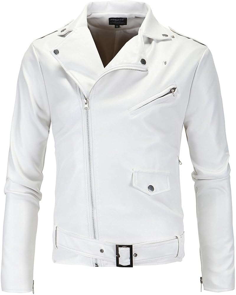 Amazon | ライダースジャケットメンズ 黒 レザージャケットホワイト白M