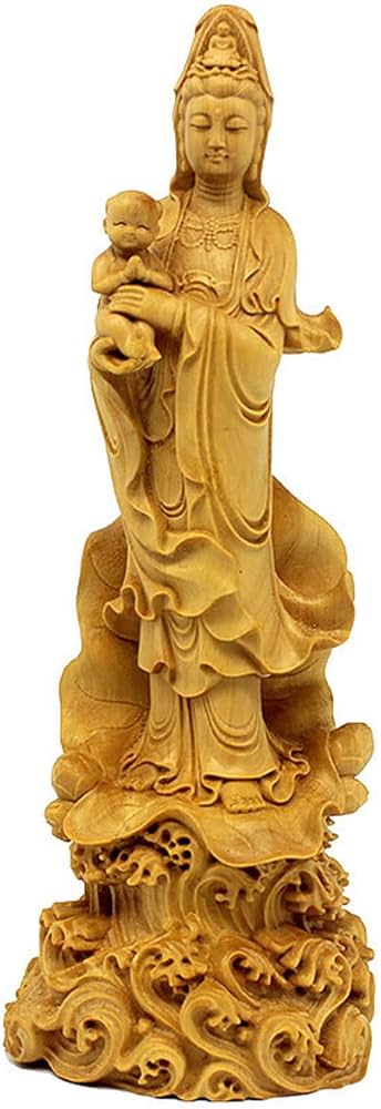 Amazon｜木彫り仏像 慈母観音立像 22cm ツゲ製高級木彫り『安産祈願