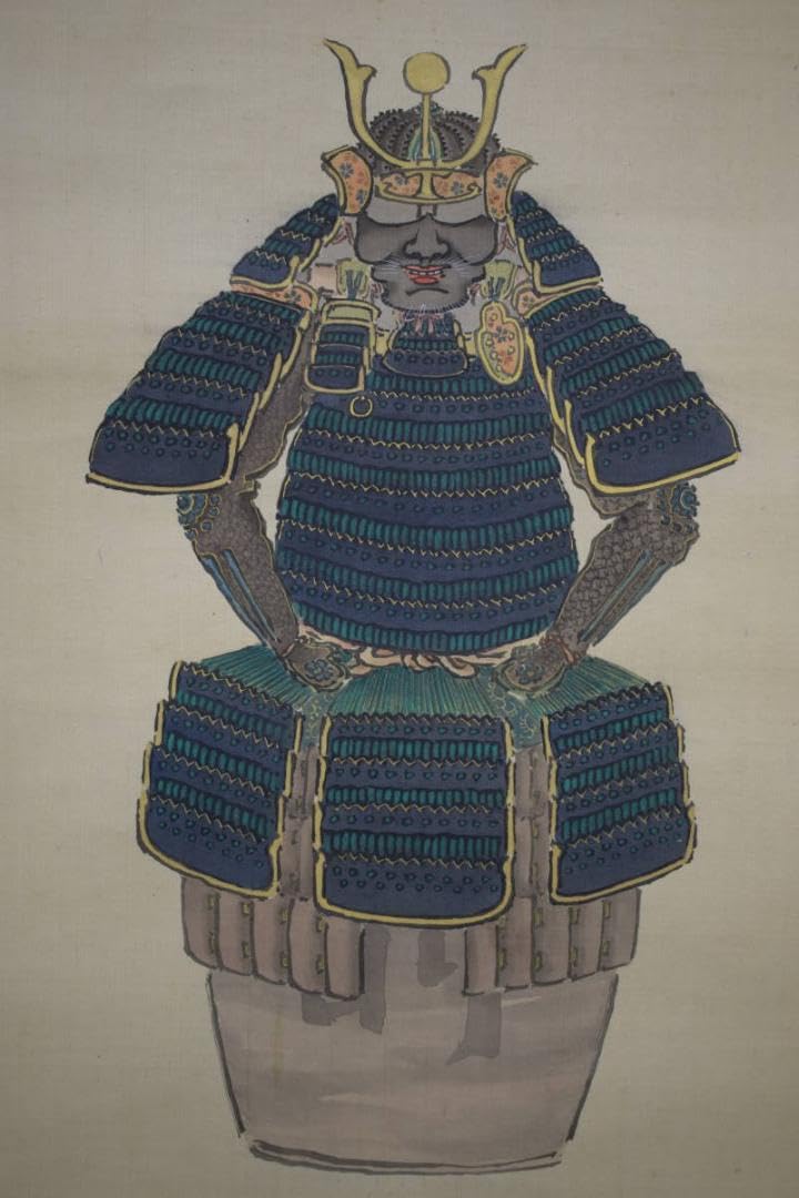 真作/栄一/ 具足図/甲冑図/桐共箱付/ 布袋屋掛軸HH-418