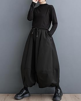 ellazhu Women's Puffy Drawstring Elastic Waist Drop Crotch Hakama