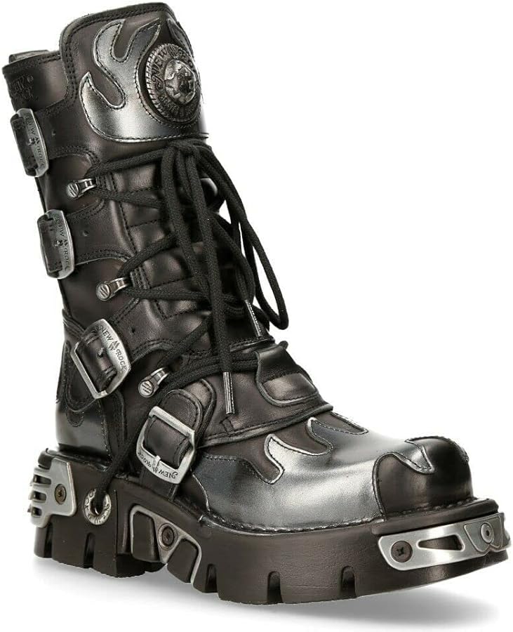 Amazon.com | New Rock 591-S2 Women's Boots Black Flame Metallic