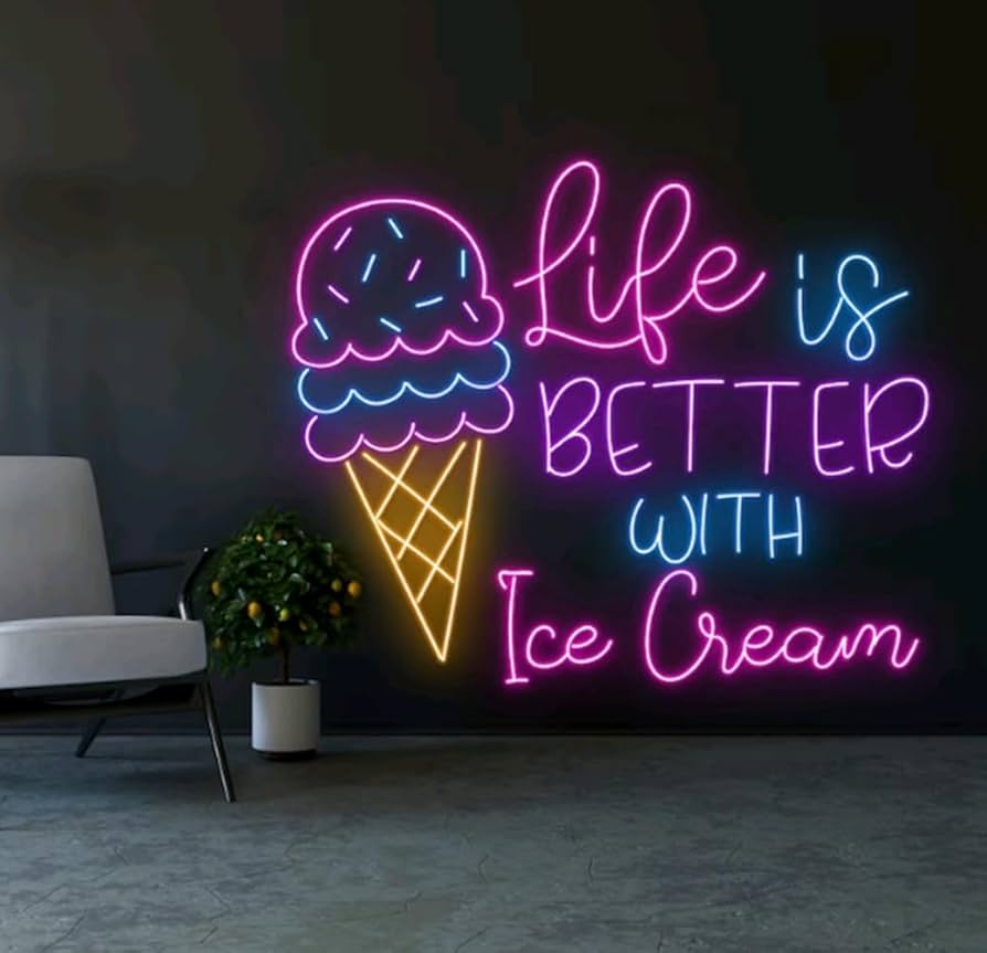 Amazon.co.jp: Life Is Better With Ice Cream ネオンサイン、アイス