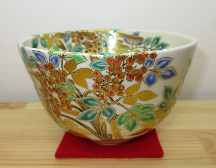 送料込【逢絢亭・新品】茶道具 茶碗 京焼 仁清写 南天の図 手塚充 共箱入り