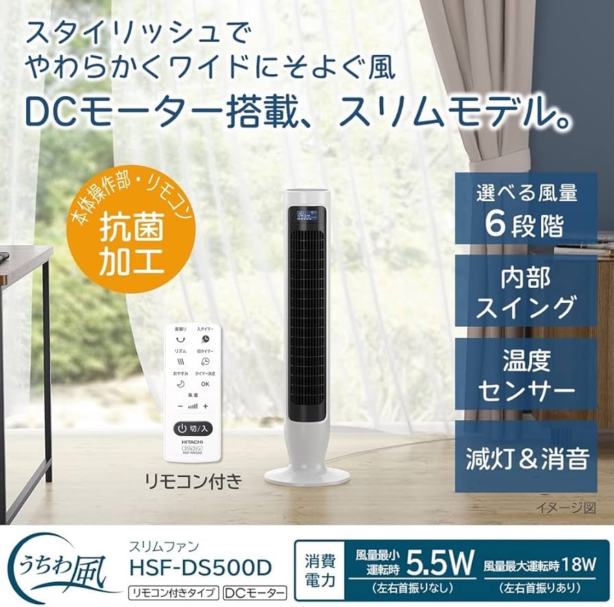 Amazon | 日立 スリム扇風機 DCモーター 風量6段階 うちわ風 内部