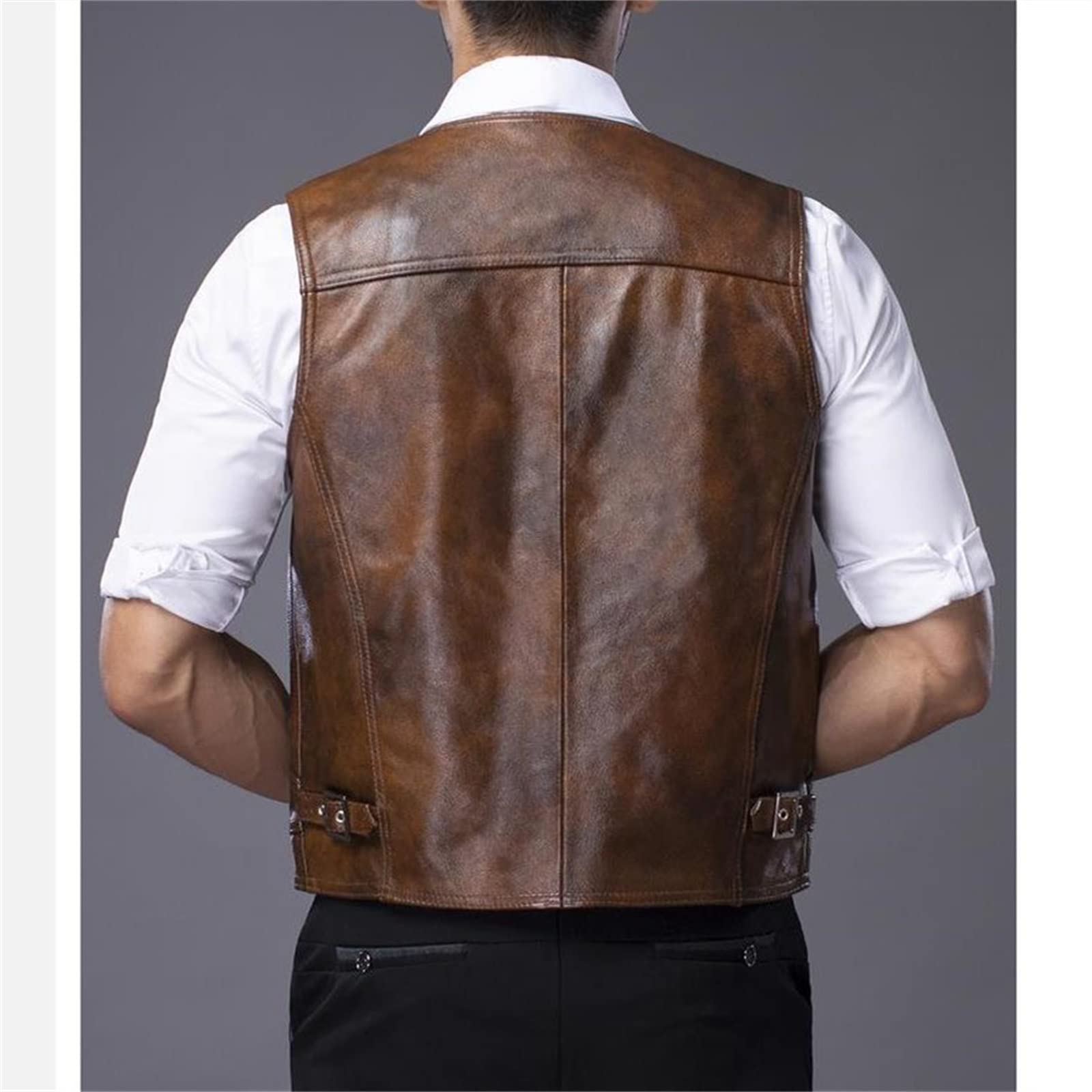 Amazon.co.jp: メンズレザーベスト 大きな革のオートバイベストメンズ