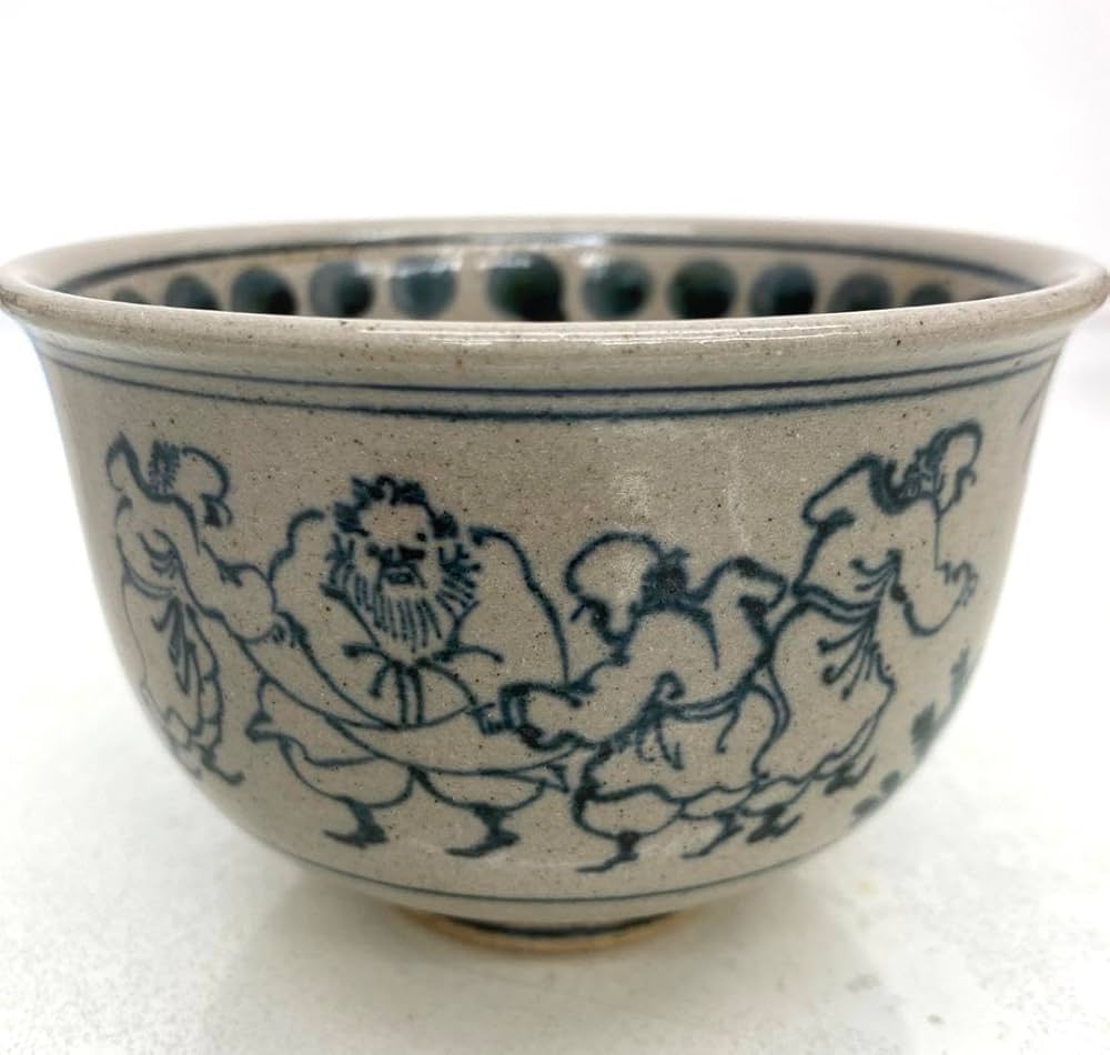 Amazon.co.jp: 膳所焼 安南写七賢人絵茶碗 淡海ぜぜ 陽炎園茶道具 抹茶