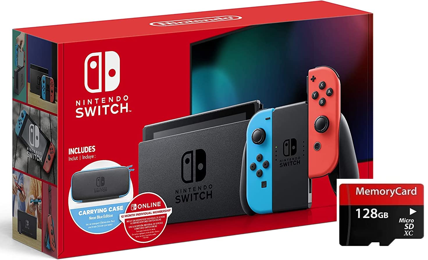 2021 Nintendo Switch with Neon Blue & Red Joy-Con Bundled 12 Month