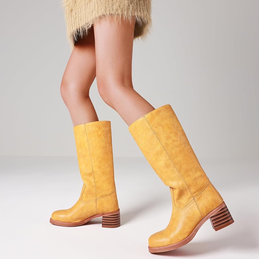 Amazon.com: VOMIRA Women's Knee High Wide Calf Brown Square Toe