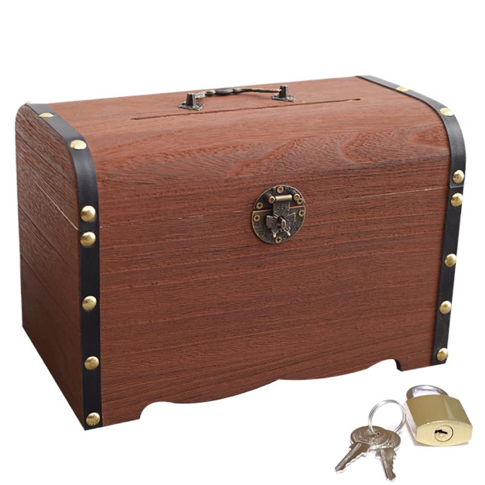 Amazon.co.jp: Ailunate 貯金箱 宝箱 鍵付き 南京錠 アンティーク 札