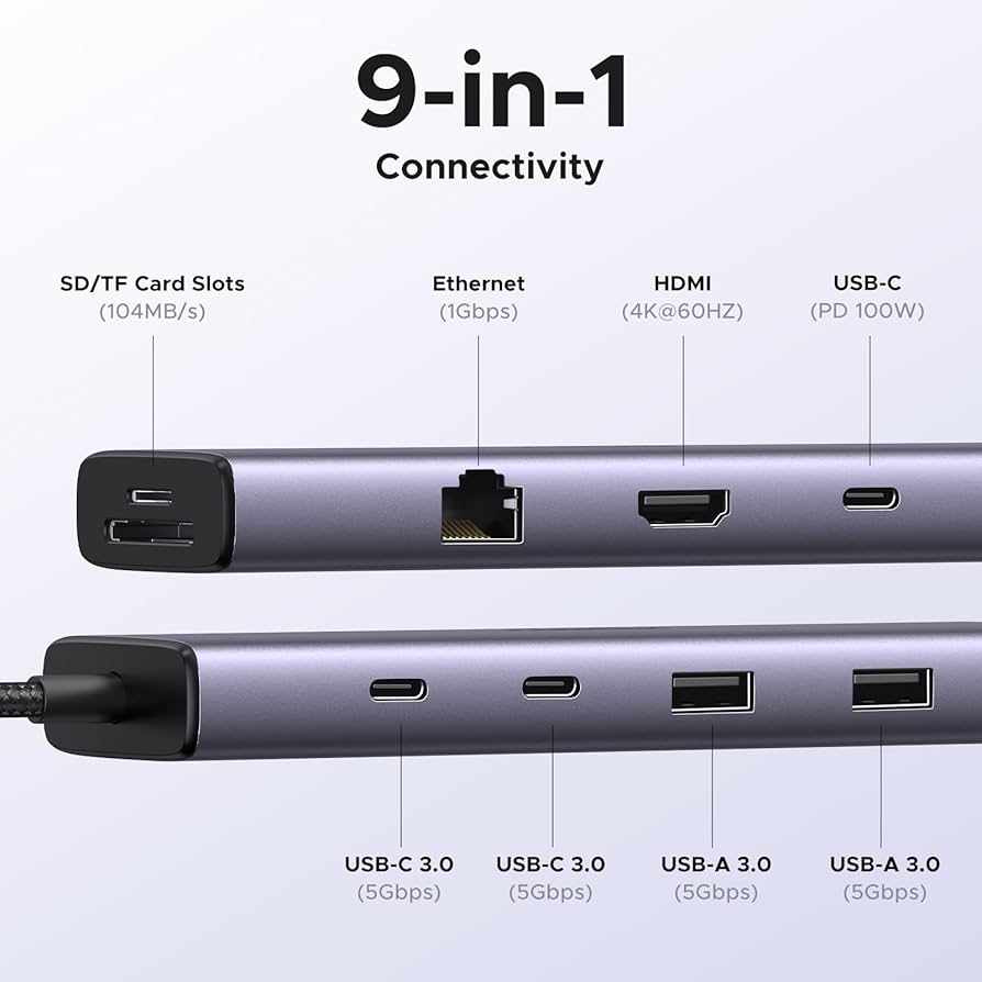 UGREEN Revodok USB C Hub 9-in-1, USB C Dock with 4K@60Hz HDMI, 5