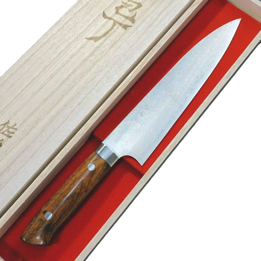 Amazon | 佐治武士 牛刀 210mm 有色ダマスカス VG10 V金10号 アイアン