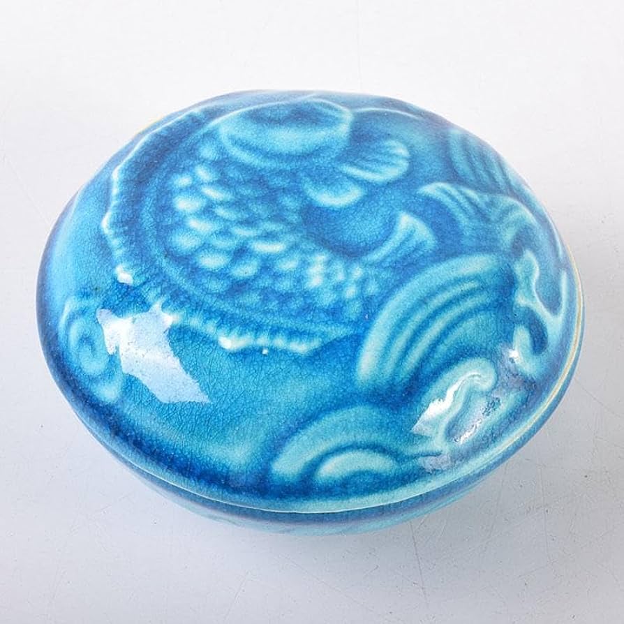 Amazon.co.jp: 茶道具 萬古焼 加賀瑞山造 トルコ釉 荒磯魚文香合 共箱