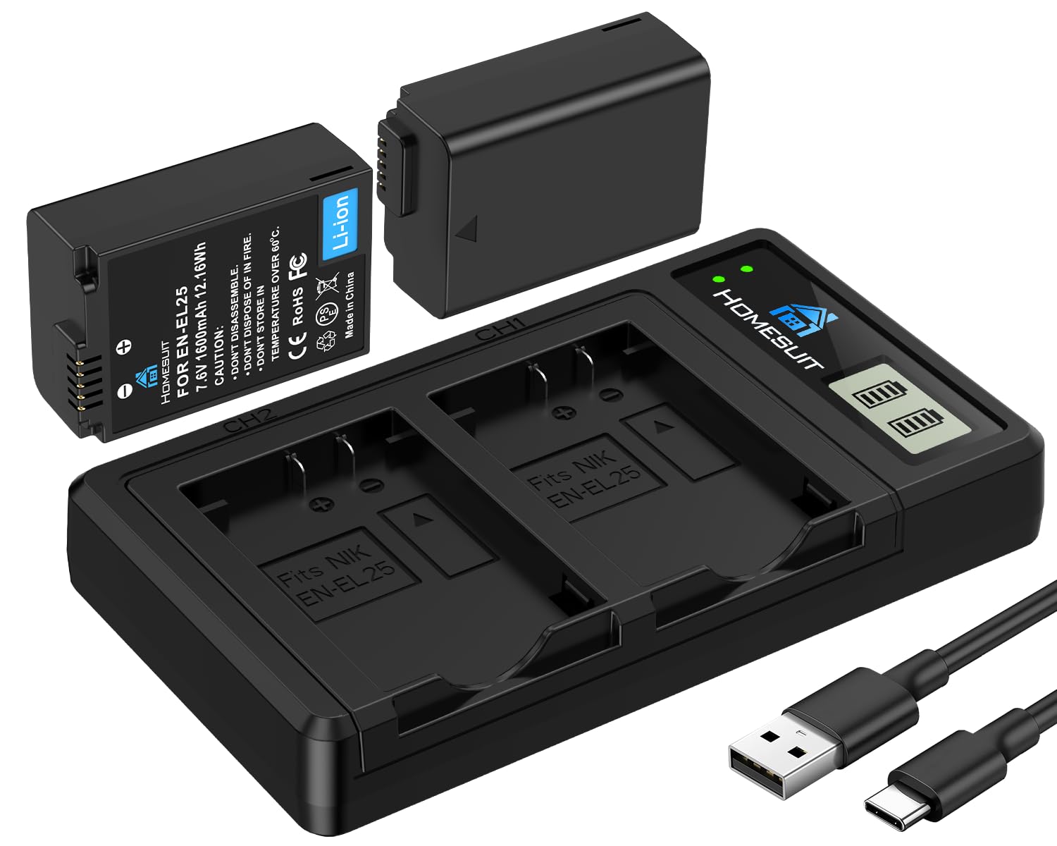 Amazon.co.jp: Homesuit EN-EL25 互換バッテリー 1600mAh 2個入 MH-32